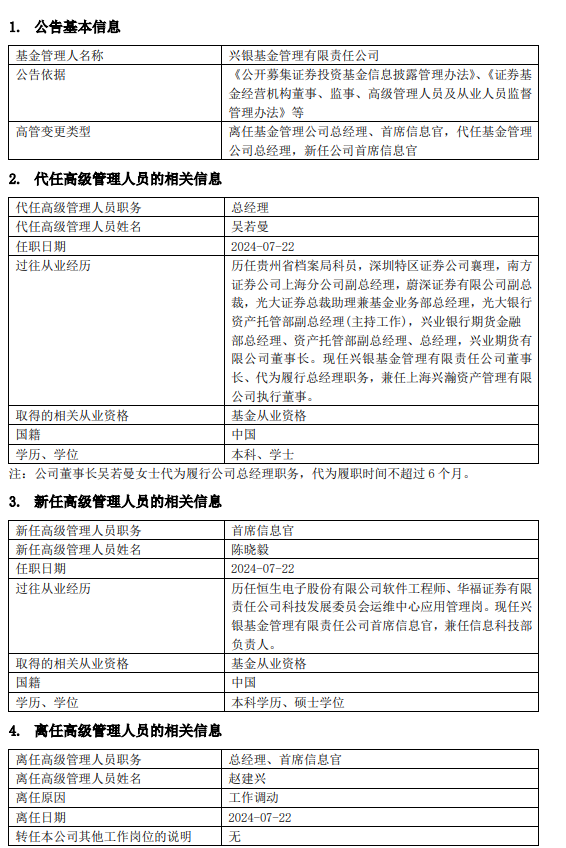 千亿级基金公司总经理离任