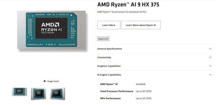 AMD发布锐龙AI 9 HX 375 NPU算力提至55TOPS