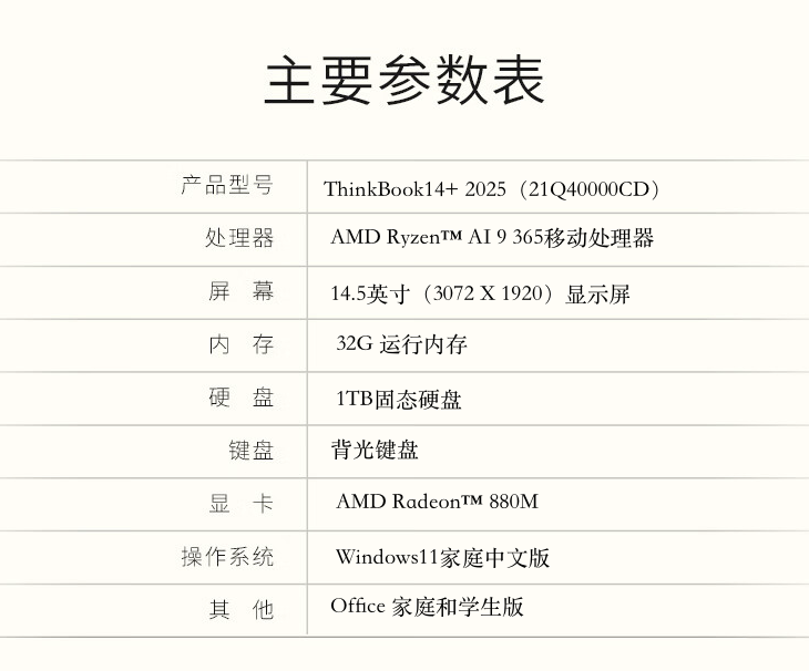 京东ThinkBook 14+ 2025 锐龙 AI 元启版7999 元直达链接