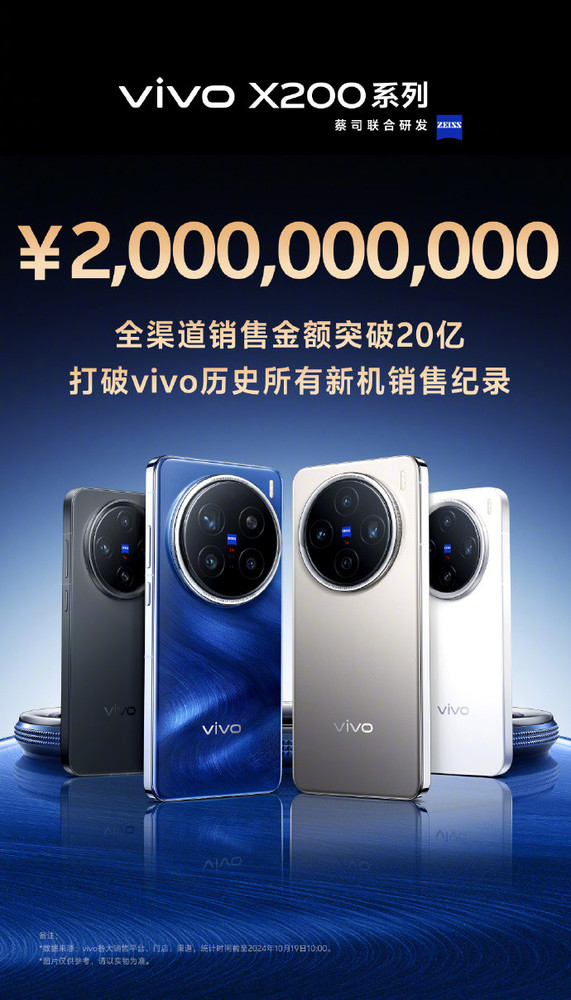 vivo X200系列全渠道销售金额突破20亿 打破历史记录