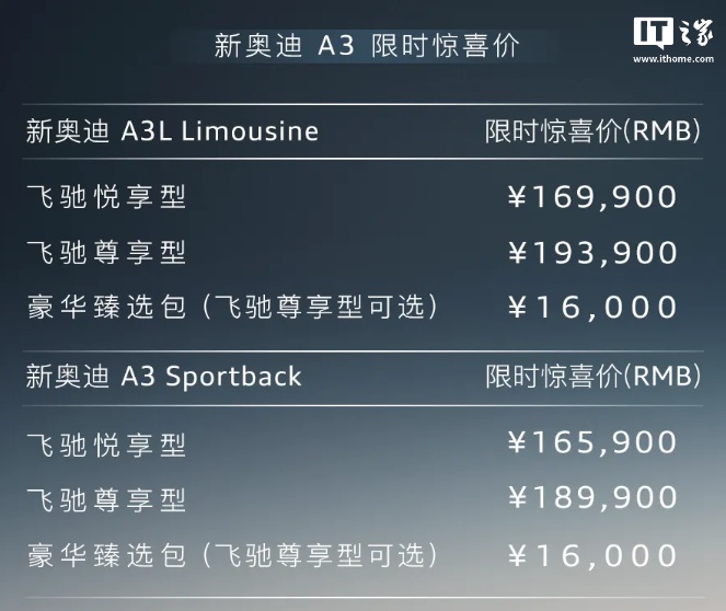 2025 款奥迪 A3 家族上市：1.5T 发动机，限时售 16.59 万元起