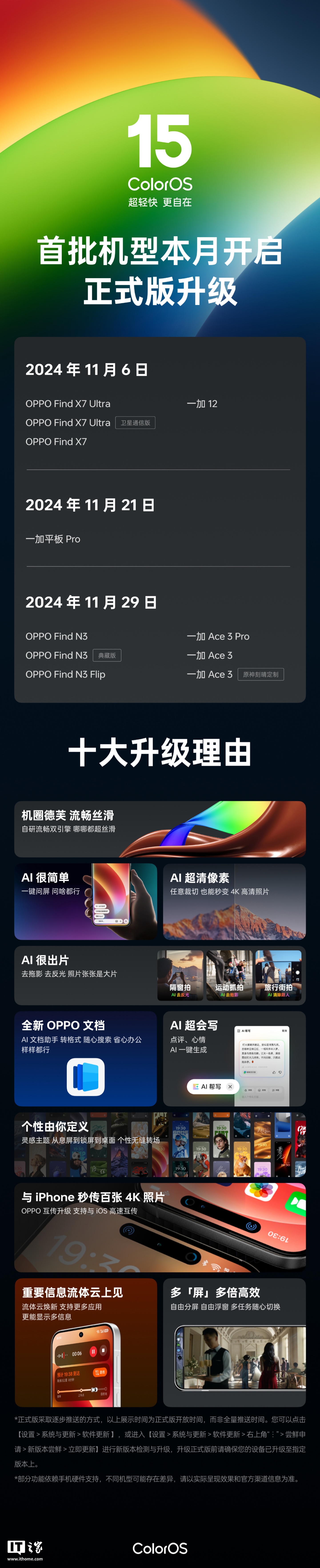 OPPO 在海报中提到，正式版采取逐步推送的方式，以上展示时间为正式版开放时间，而非全量推送时间。