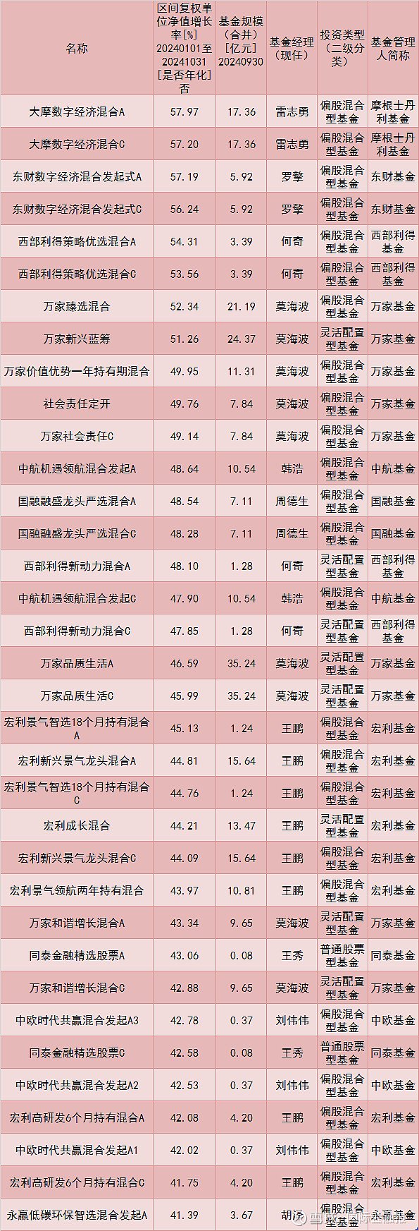 前10个月部分主动权益类基金业绩 数据来源：iFinD （魏来 制表）