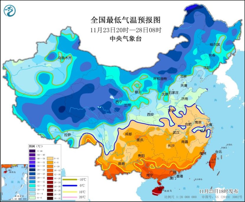 图2 全国最低气温预报图（