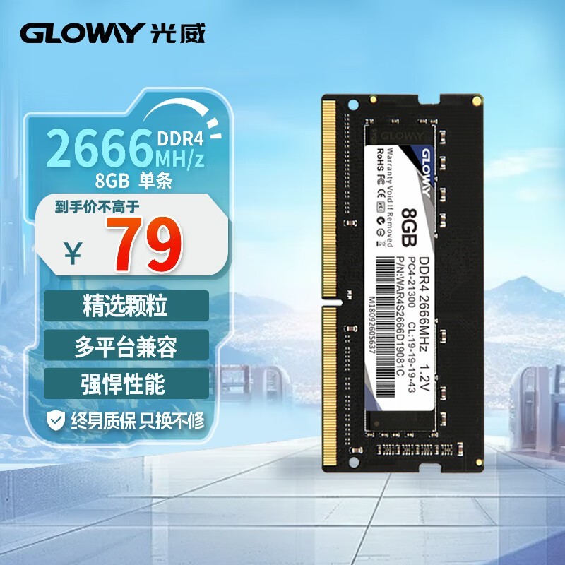 光威8GB DDR4内存条只要70元！