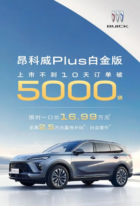 限时16.99万！别克昂科威Plus白金版热销：不到10天订单已破5000台