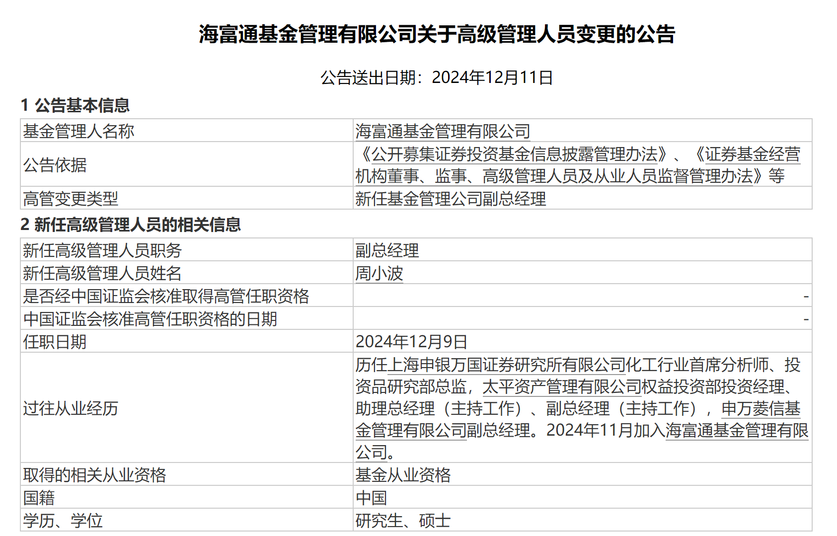 海富通基金迎新副总 管理规模曾近百亿