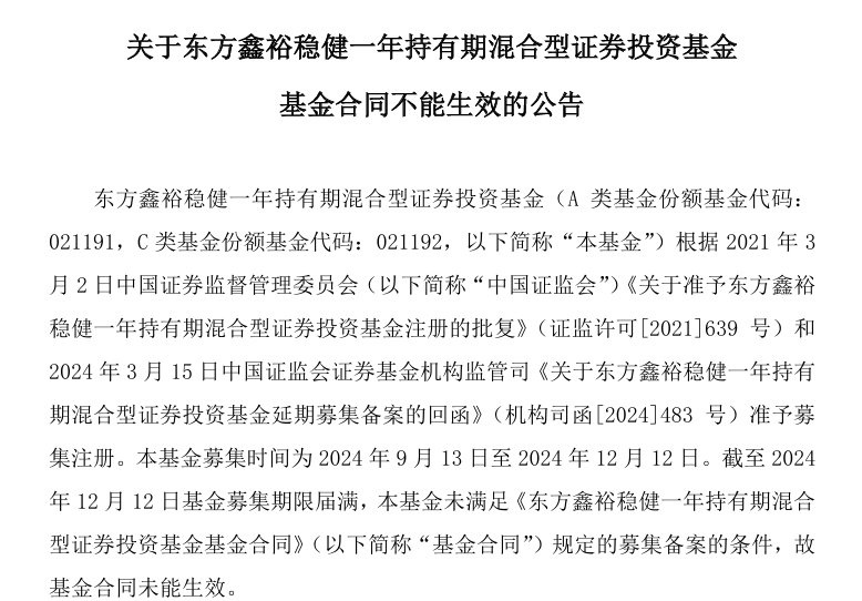 又一只基金发行失败，部分基金成立3个多月就清盘