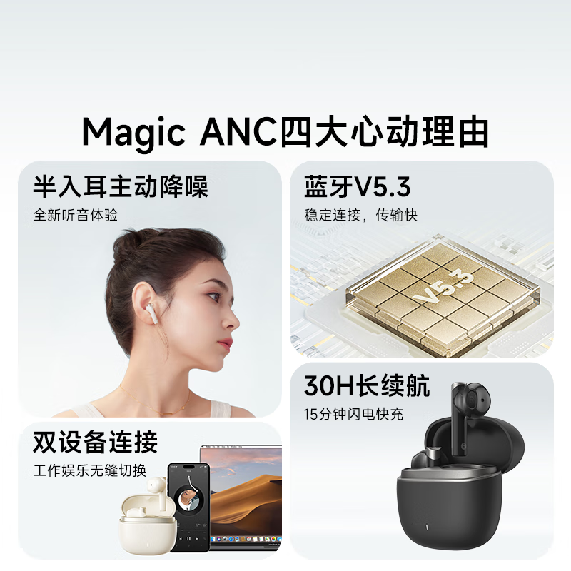 限时特惠！漫步者（EDIFIER）花再Magic ANC真无线蓝牙耳机到手价240元