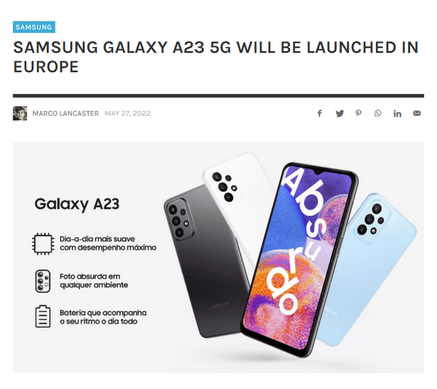 三星Galaxy A23 5G手机将登陆欧洲，预计搭载联发科芯片